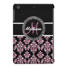 PINK GLITTER BLACK DAMASK YOUR MONOGRAM
