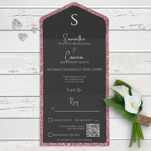 Pink Glitter & Black Glam QR Code All In One Invitation