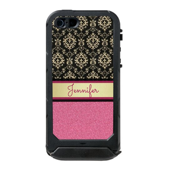 Pink Glitter, Black Gold Swirls Damask name Incipio ATLAS ID™ iPhone 5 Case