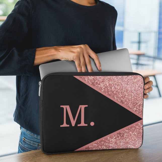 Pink Glitter Black Monogram Laptop Sleeve (Creator Uploaded)