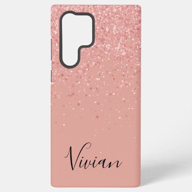 Pink Glitter Bling Glam Personalized Samsung Galaxy S22 Ultra Case (Back)