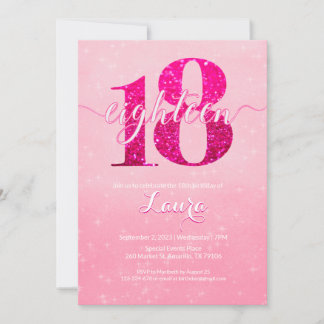Pink Glitter Bliss 18th Birthday Invitation
