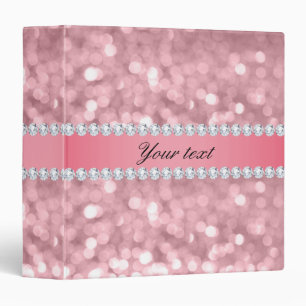 Pink Glitter Bokeh and Diamonds Personalized Binder