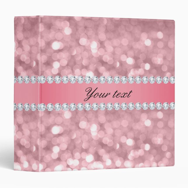 Pink Glitter Bokeh and Diamonds Personalized Binder (Front/Spine)
