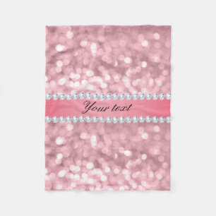 Pink Glitter Bokeh and Diamonds Personalized Fleece Blanket