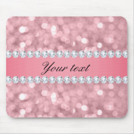 Pink Glitter Bokeh and Diamonds Personalized Mouse Pad