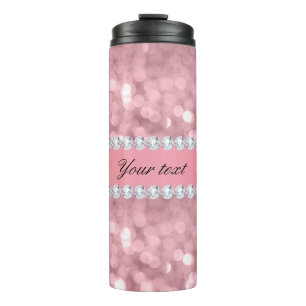 Pink Glitter Bokeh and Diamonds Personalized Thermal Tumbler