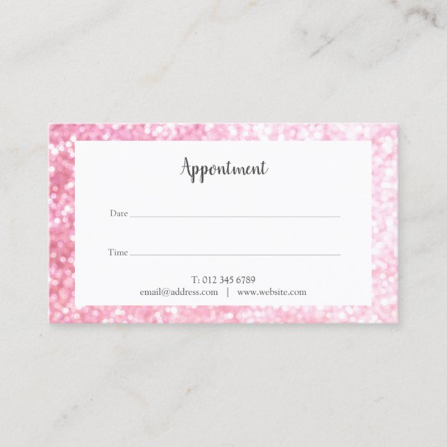 Pink Glitter Bokeh Appointment Card (Front)