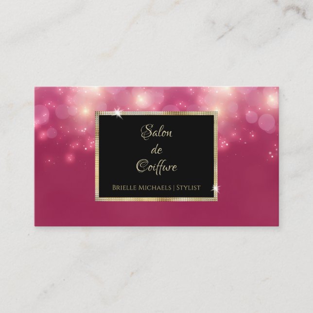 Pink Glitter Bokeh Sparkles Luxe Hair Salon Business Card (Front)