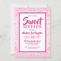 Pink Glitter Border Girly Sweet 16 Party Invite