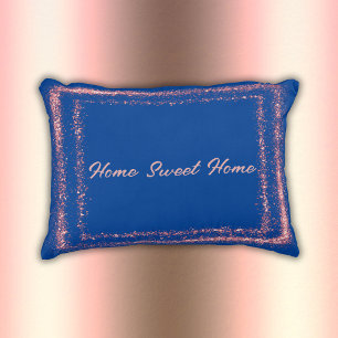 Pink Glitter border monogram on blue   Accent Pillow