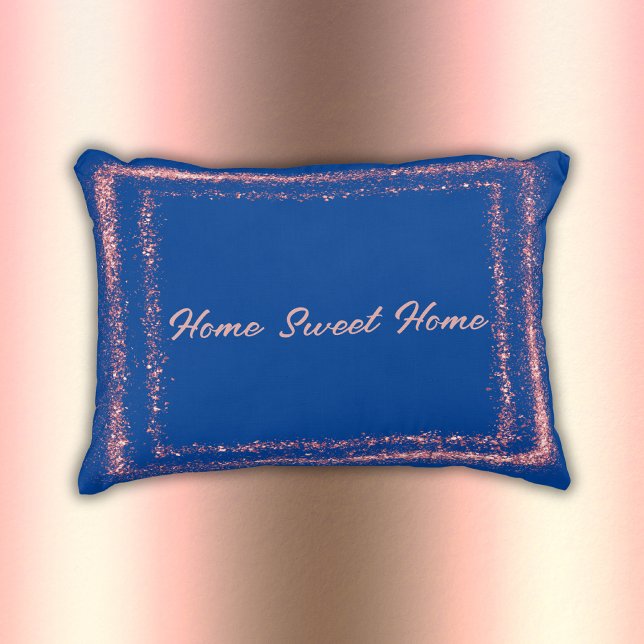 Pink Glitter border monogram on blue | Accent Pillow (Creator Uploaded)