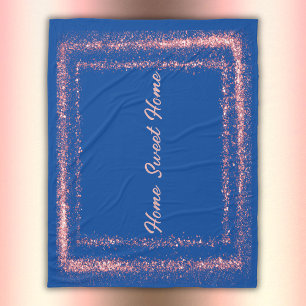 Pink Glitter border monogram on blue   Fleece Blanket