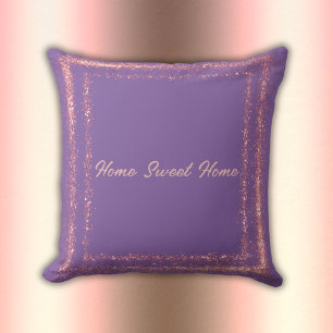 Pink Glitter border monogram on purple   Outdoor Pillow