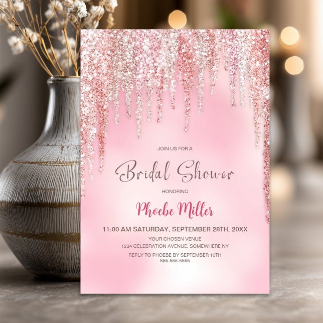 Pink Glitter Bridal Shower Invitation (Creator Uploaded)