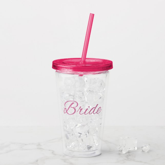 Pink Glitter Bride Wedding Fuschsia Acrylic Tumbler (Back Ice)