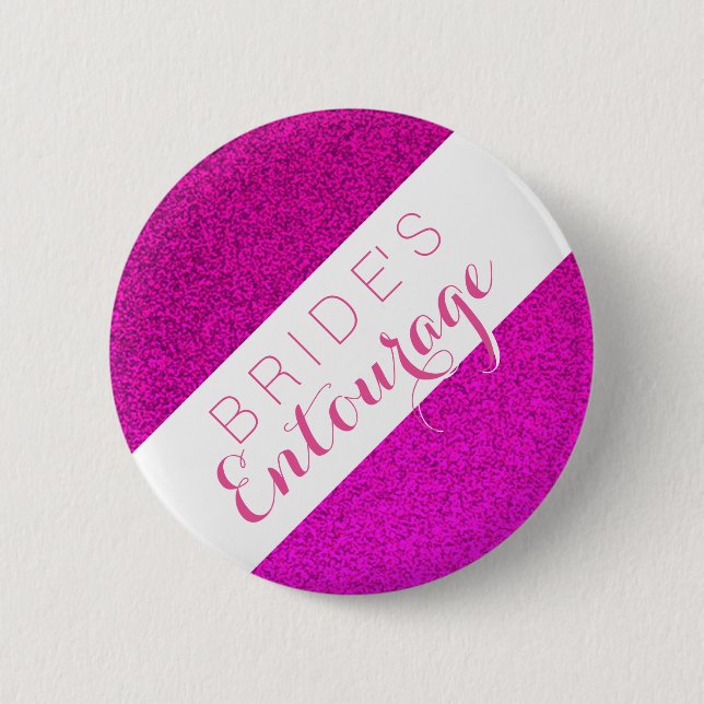 Pink glitter bride's entourage bridesmaid button (Front)