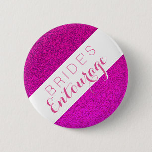 Pink glitter bride's entourage bridesmaid button