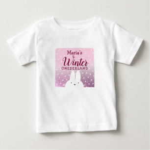 Pink Glitter Bunny Winter Onederland Baby T-Shirt