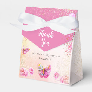 Pink Glitter Butterfly Baby Shower Favour Boxes