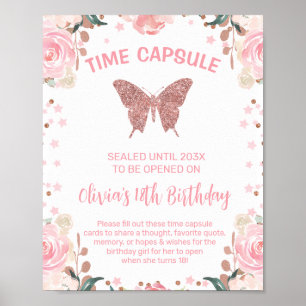 Pink Glitter Butterfly Time Capsule Sign