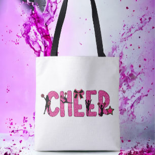 Pink Glitter Cheer Bows & Cheerleader Poses Tote Bag