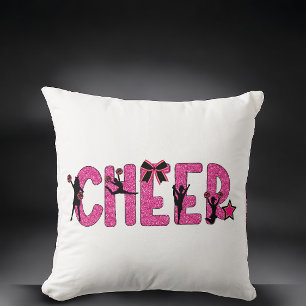 Pink Glitter Cheer / Cheerleader Pom Poms Decor Throw Pillow