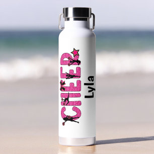 Pink Glitter Cheer Personalized Water Bottle