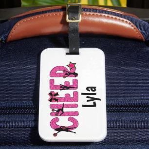 Pink Glitter Cheerleader Personalized Cheer Luggage Tag