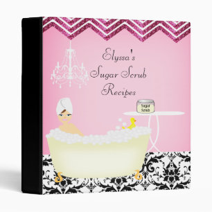Pink Glitter Chevron and Black Damask Spa Scene Binder