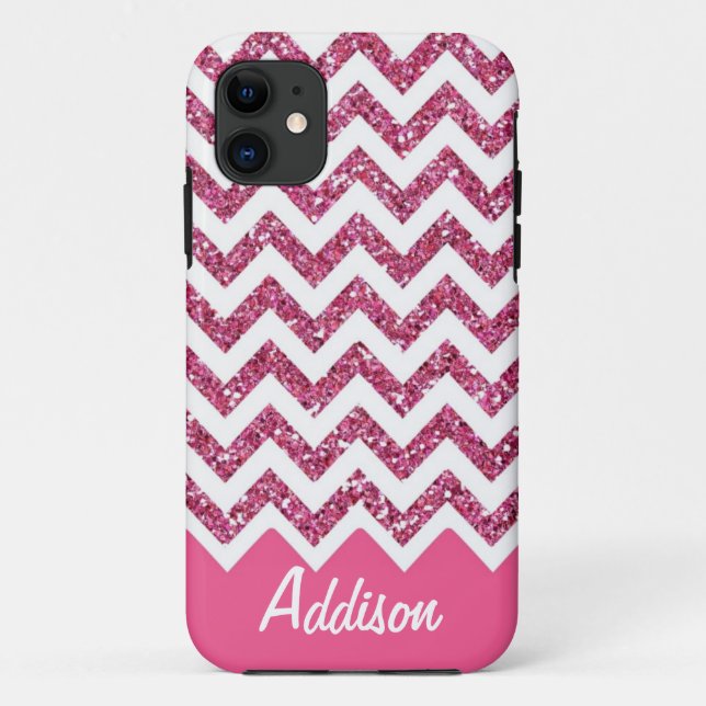 Pink Glitter Chevron Name BLING Case (Back)