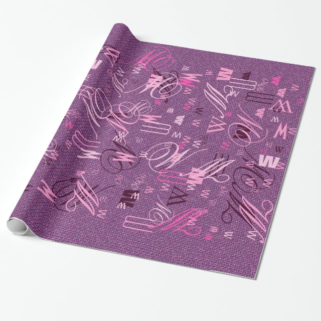 Pink Glitter Chevrons Knit Pattern Print Wrapping Paper (Unrolled)