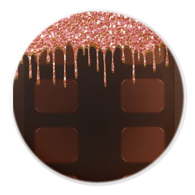 Pink Glitter Chocolate Drip Sugar Sweets Girly Ceramic Knob (Front)