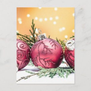 Pink Glitter Christmas Ball Baubles Snow Fir Holiday Postcard