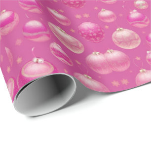 Pink Glitter Christmas Ball Holiday Gift Wrapping Paper