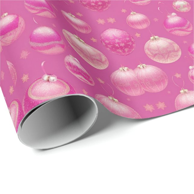 Pink Glitter Christmas Ball Holiday Gift  Wrapping Paper (Roll Corner)