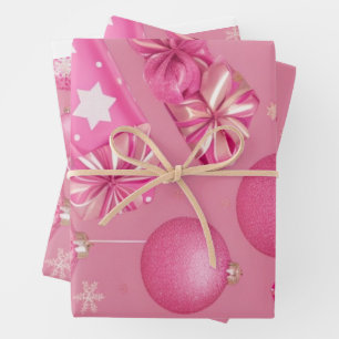 Pink Glitter Christmas Ball Wrapping Paper Sheet