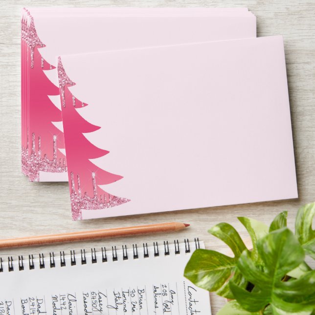 Pink Glitter Christmas Tree Envelope (Stacked)