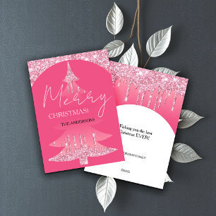 Pink Glitter Christmas Tree Holiday Card