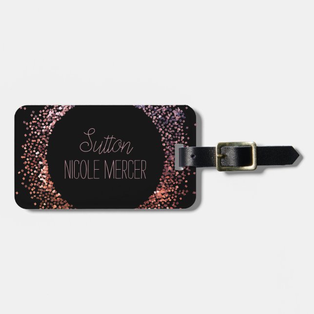 Pink Glitter Circle Luggage Tag (Front Horizontal)
