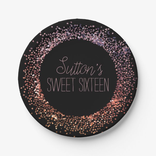 Pink Glitter Circle Paper Plate (Front)