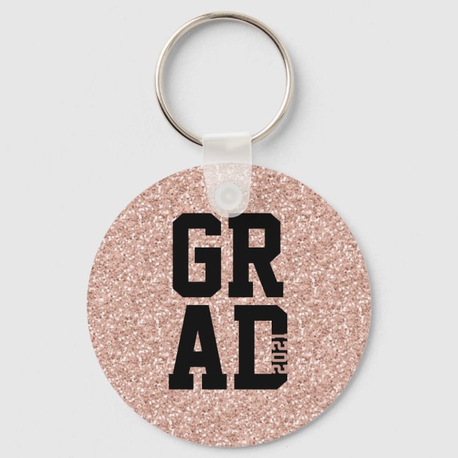 Pink Glitter Class of 2021 Graduation Keepsake Key Keychain (Front)