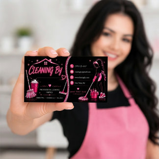 Pink Glitter Cleaning  Service House Branding  Business Card
