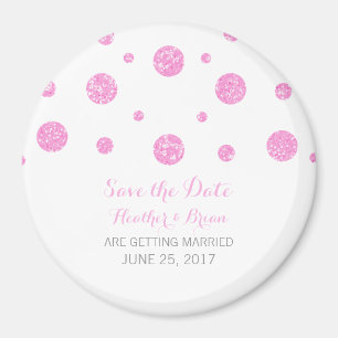 Pink Glitter Confetti Save the Date Magnet