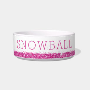 Pink Glitter Confetti Sparkle Pet Name Bowl