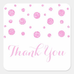 Pink Glitter Confetti Wedding Thank You Stickers