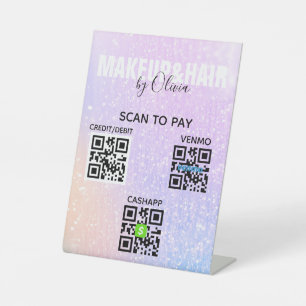 Pink Glitter Contactless QR Code Scan to Pay  Pede Pedestal Sign