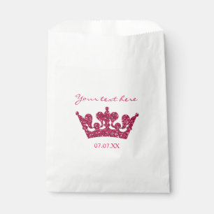 Pink Glitter Crown Birthday Party Favour Bags