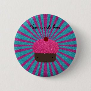 Pink glitter cupcake glitter sunburst 2 inch round button