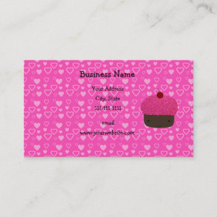 Pink glitter cupcake pink hearts business card